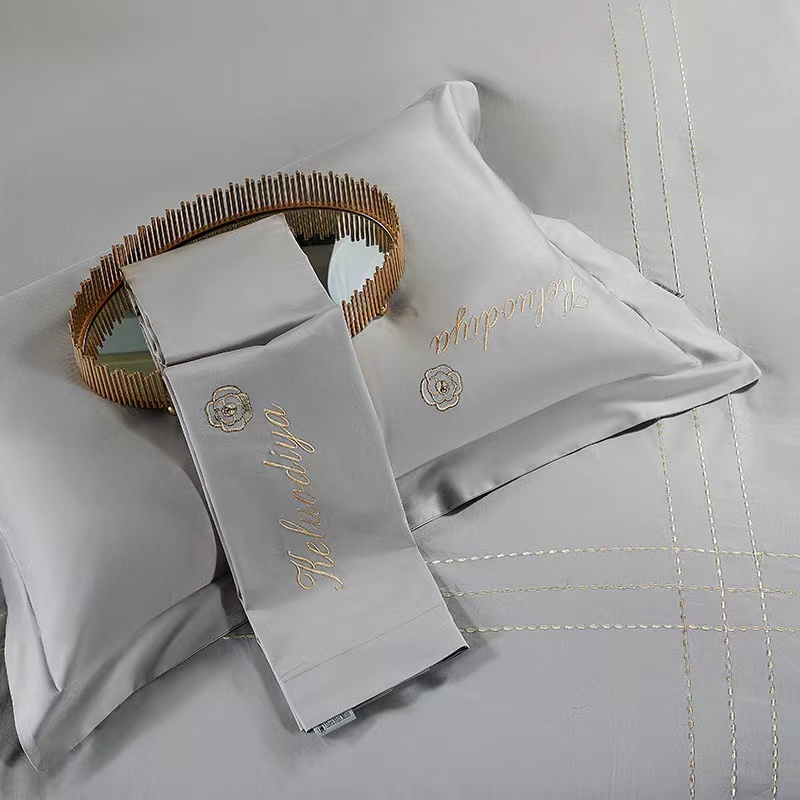 新款100支埃及长绒棉刺绣四件套-1.5m床单款 欧曼情调系列-流光银积分229-249